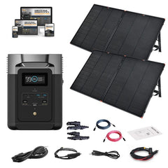 EcoFlow DELTA 2 Solar Generator Kit | 1,800W / 1,024Wh + Dual 100W Panels | LiFePO4 Battery, Expandable, Plug-and-Play Backup Power
