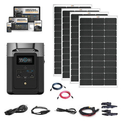 EcoFlow DELTA 2 Solar Generator Kit | 1,800W / 1,024Wh + Dual 100W Panels | LiFePO4 Battery, Expandable, Plug-and-Play Backup Power