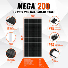 200 Watt Solar Panel | High Efficiency 12V Monocrystalline (19.98% Efficiency) | 25-Year Power Output Warranty - ShopSolar.com
