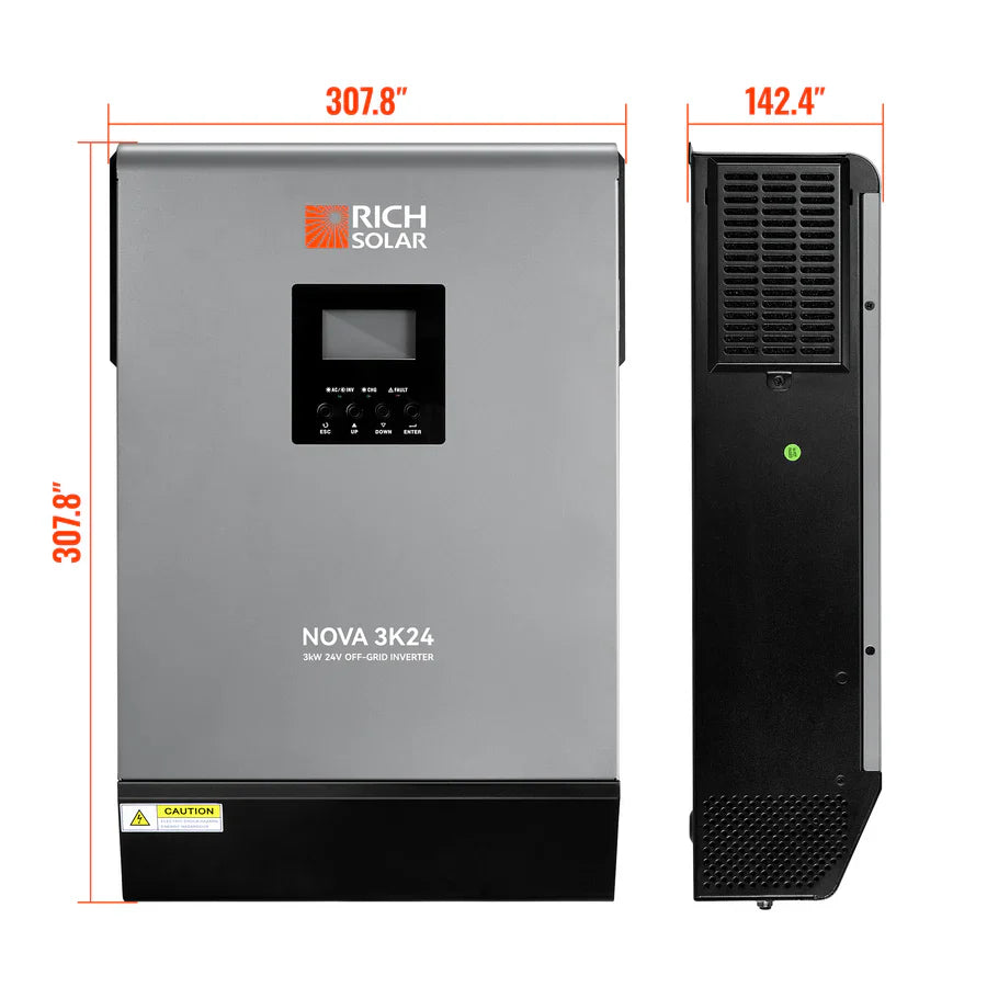 RICH Solar NOVA MAX 3K | 3000 Watt (3kW) 24 Volt Off-Grid Hybrid Solar Inverter | Powerful 3000W 24V Hybrid Inverter | #1 Ranked 24V Hybrid Inverter - ShopSolar.com